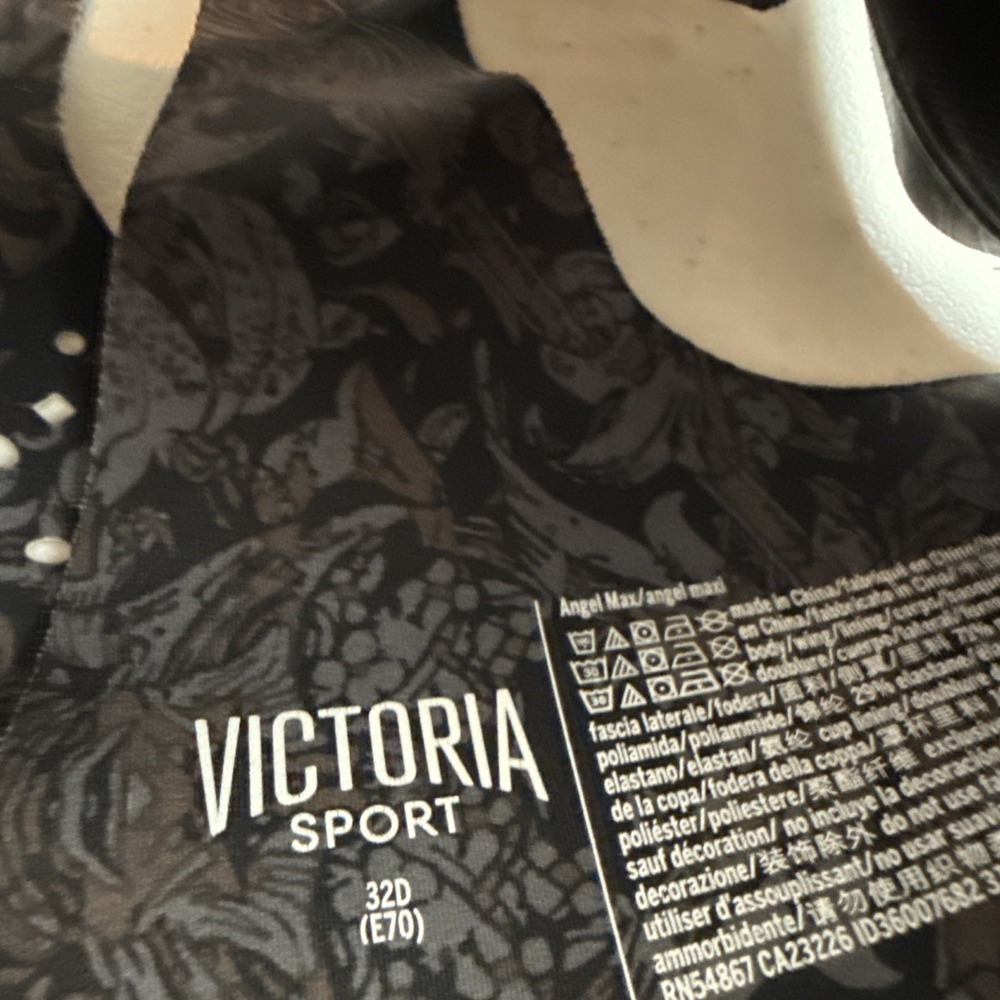 victoria secret Victoria Sport Bra Angel Max Sz 32D Paisley Floral Black - Picture 5 of 9